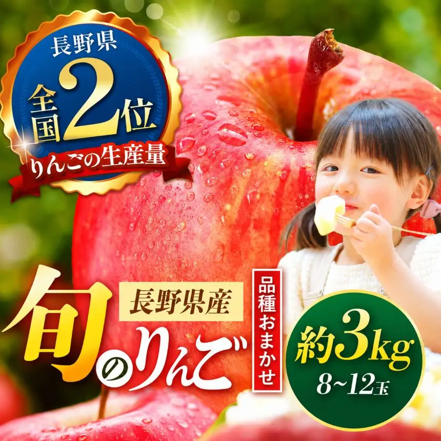 【先行受付】信州産りんご【品種おまかせ】約3kg (8～12玉)　【秋映・シナノスイート・シナノゴールド・名月・サンふじ・グラニースミス・あいかの香り】