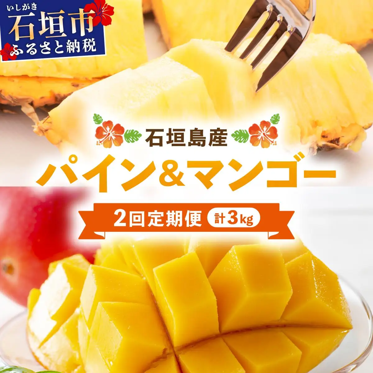 【2回定期便】石垣島産パイナップル約2kg・マンゴー約1kgセット KP-19
