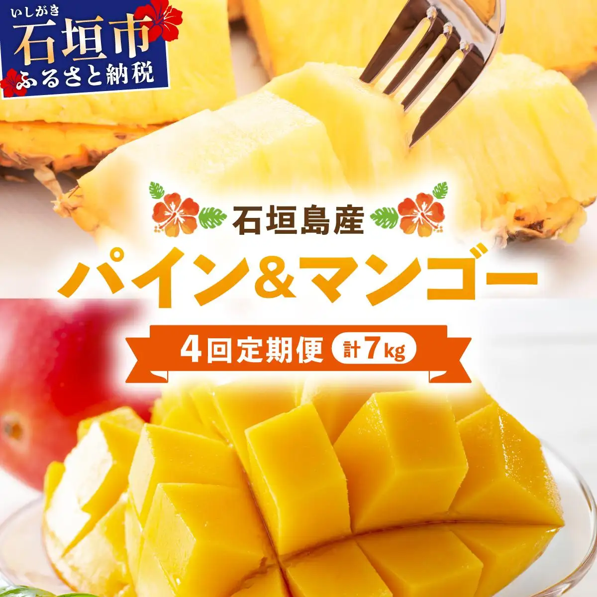 【 4回定期便】石垣島産パイナップル約2kg×3回・マンゴー約1kg×1回セット KP-20