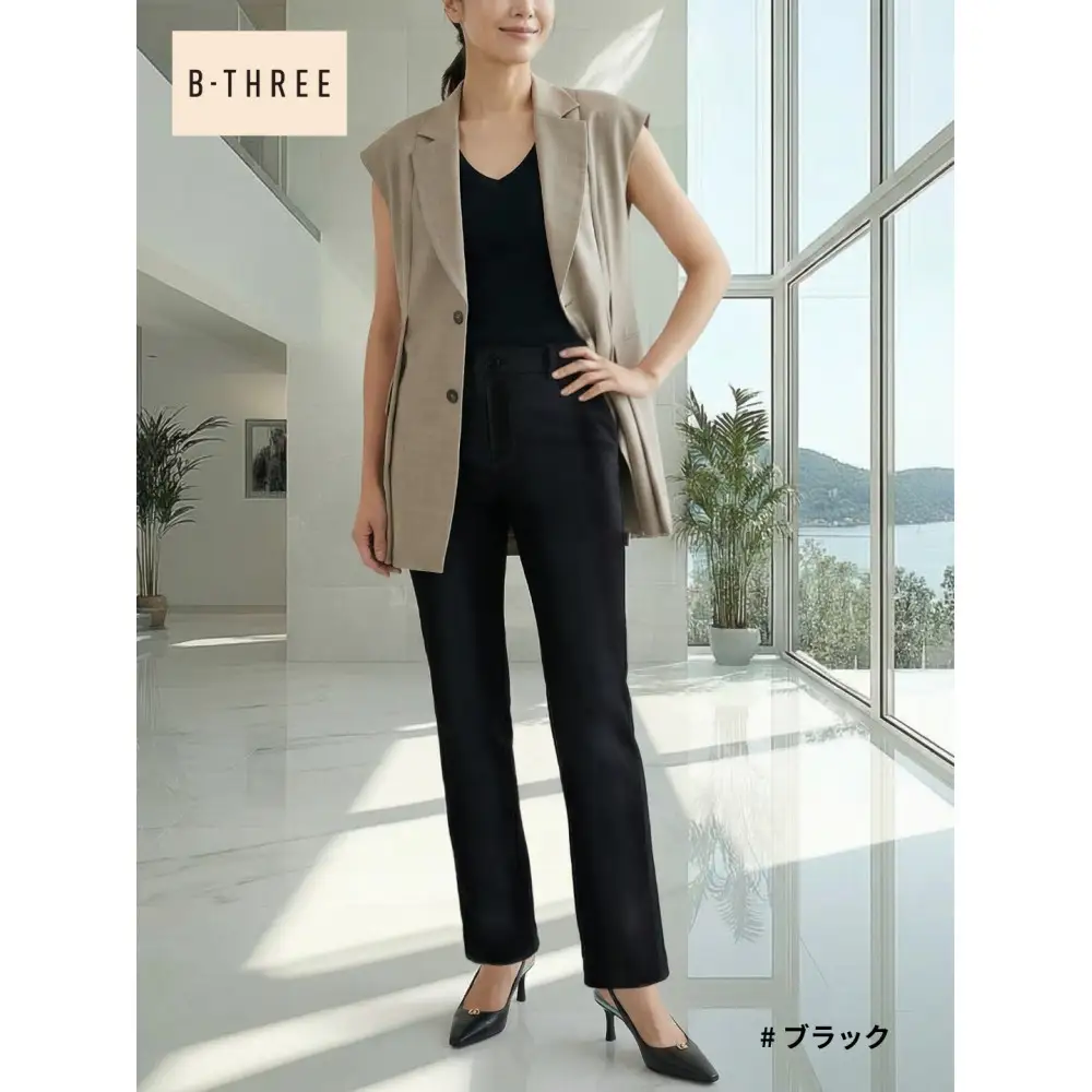 【B-THREE/ビースリー】美脚見え ラグジュアリーな大人のストレートパンツ(770353)