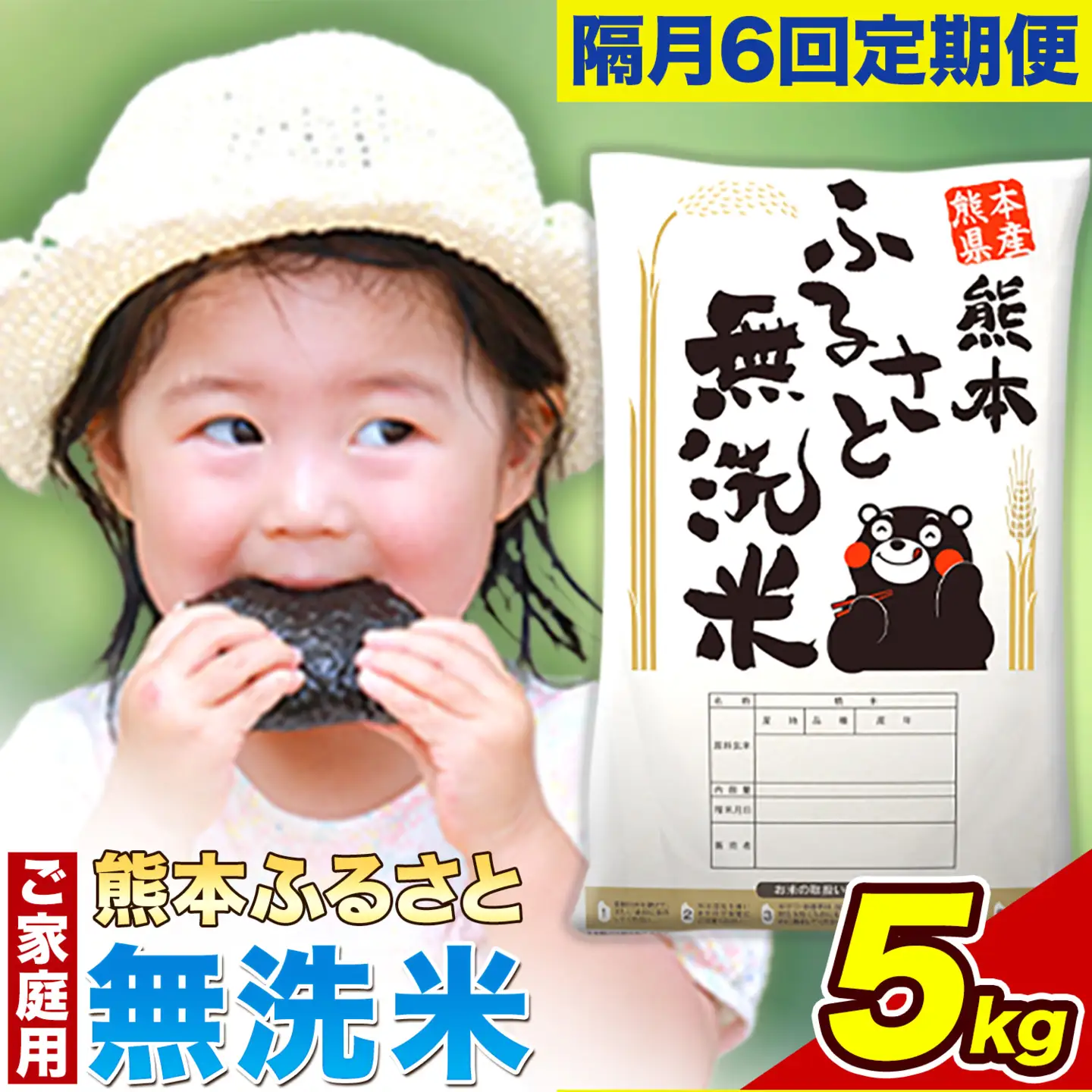【6回隔月定期便】【2ヶ月に1回届く】熊本ふるさと無洗米 5kg 訳あり 米 コメ こめ 熊本県産 米 ふるさと納税 わけあり 以上のお米ならこれ お米 おこめ 熊本 むせんまい kome musennmai 定期便《お申込み翌月から出荷》