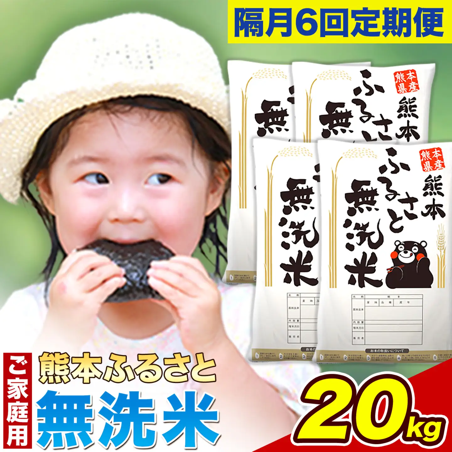 【6回隔月定期便】【2ヶ月に1回届く】熊本ふるさと無洗米 20kg 訳あり 米 コメ こめ 熊本県産 米 ふるさと納税 わけあり 以上のお米ならこれ お米 おこめ 熊本 むせんまい kome musennmai 定期便《お申込み翌月から出荷》