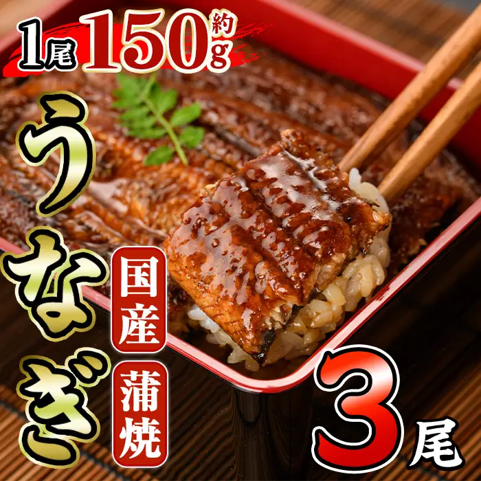 国産 うなぎ 蒲焼 (約150g×3尾) うな重 小分け 真空パック 【AW-93】【丸正水産】