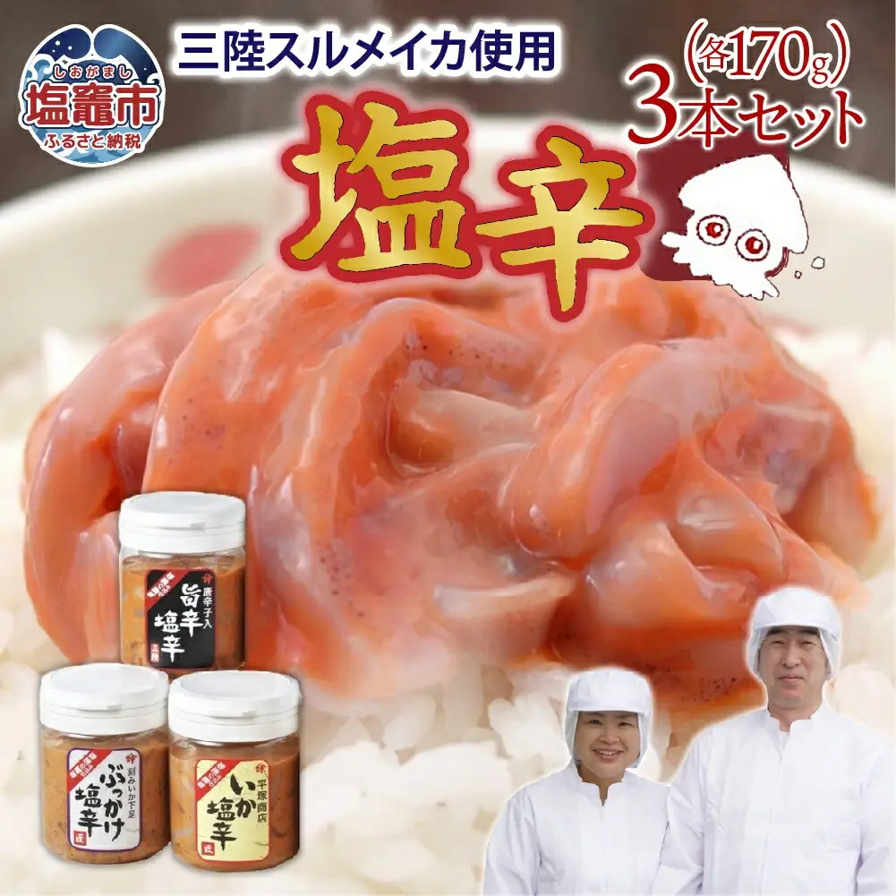 【塩辛】三陸産スルメイカ いか塩辛3本セット