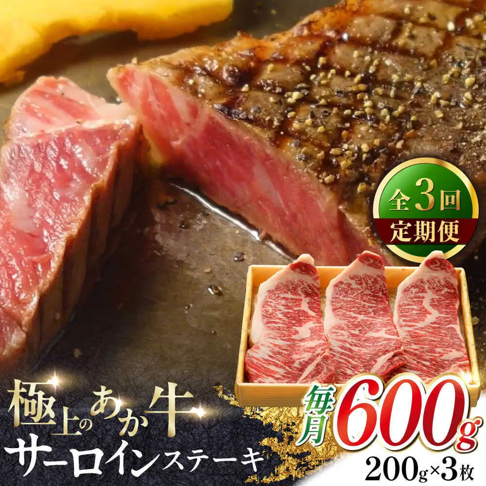 【全3回定期便】あか牛サーロインステーキ 約200g×3枚 あか牛サーロインステーキ[AYCQ060]