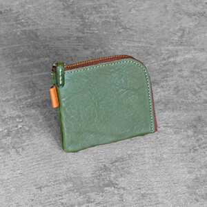 栃木レザー使用｜やわらか本革Lジップミニ財布｜Lzip wallet small 02｜オリーブ｜minca（全7色）