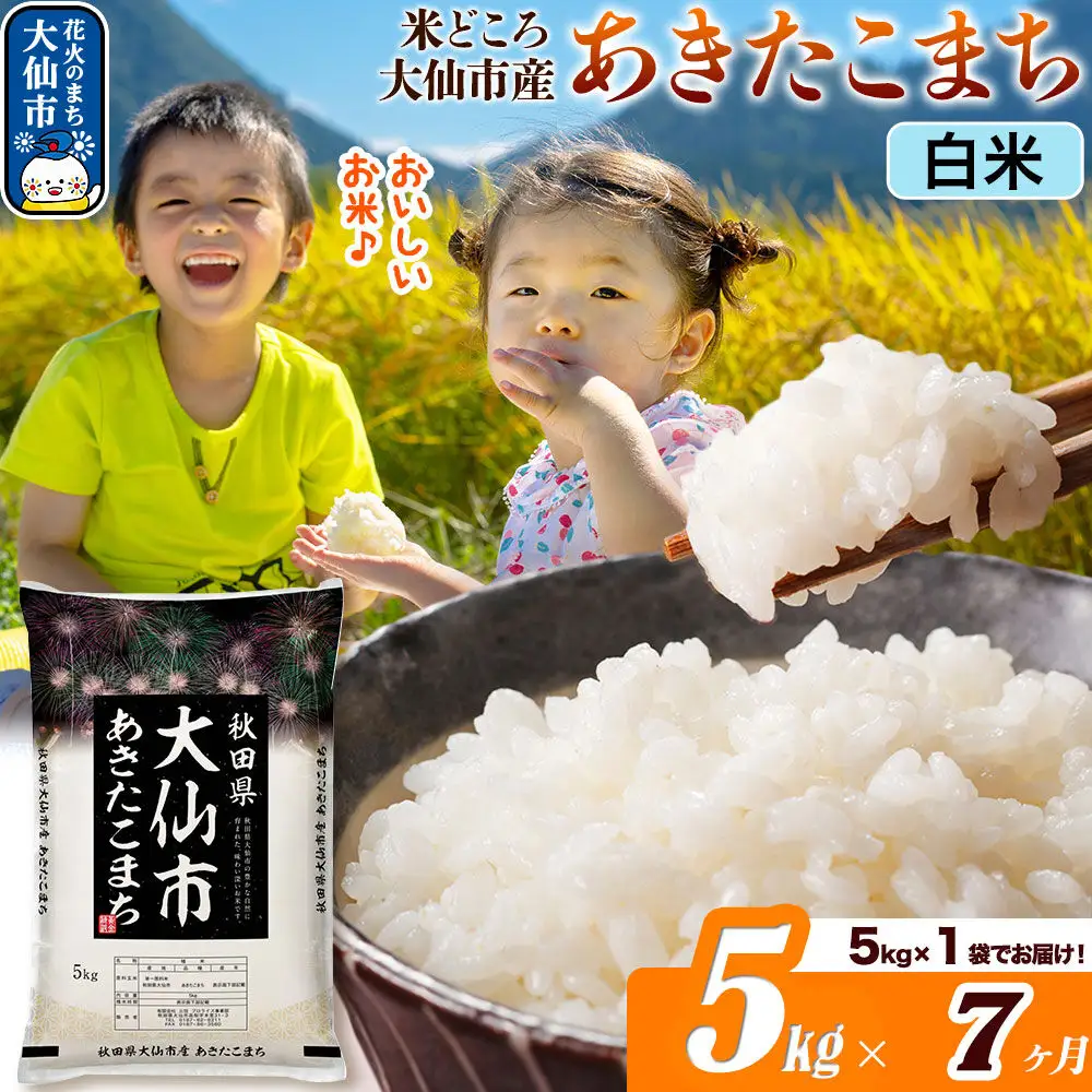米《定期便7ヶ月》あきたこまち【白米】 米どころ秋田県大仙市産 令和7年産 精米 5kg（5kg×1袋）
