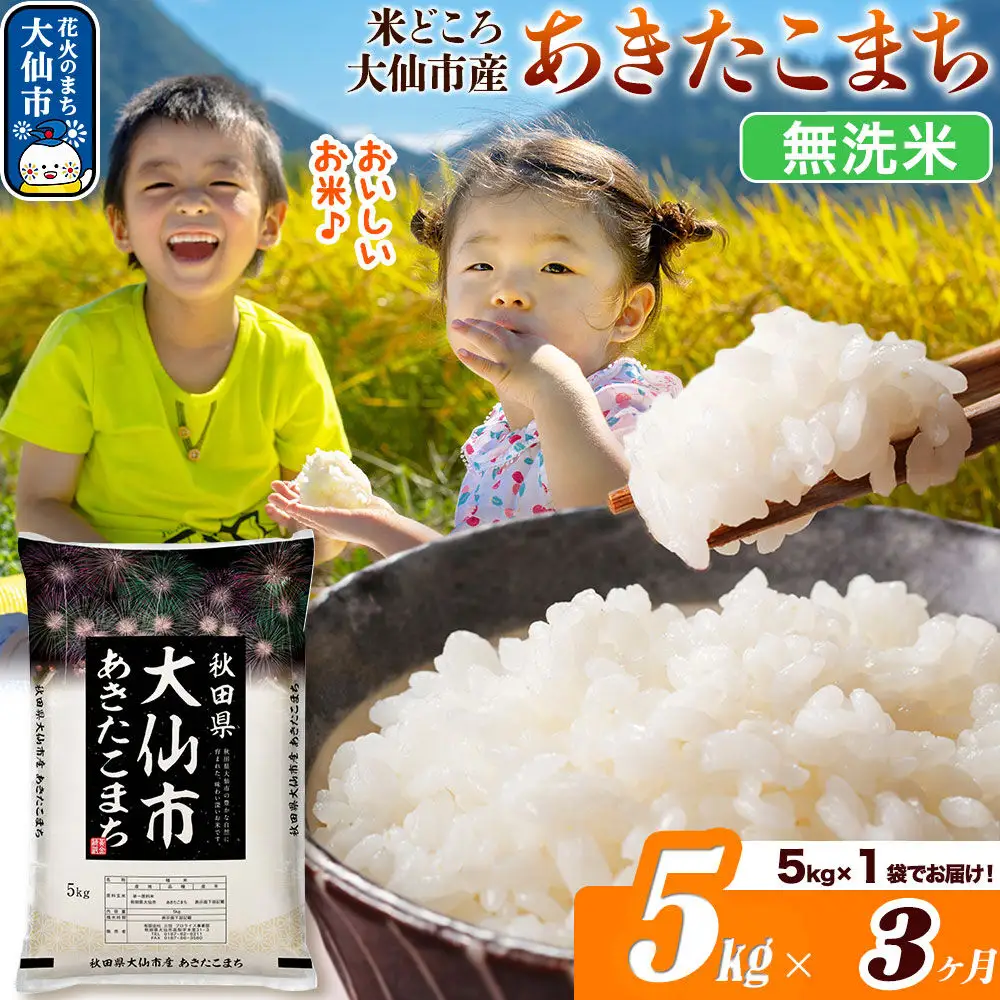 米《定期便3ヶ月》あきたこまち【無洗米】米どころ秋田県大仙市産 あきたこまち5kg（5kg×1袋）