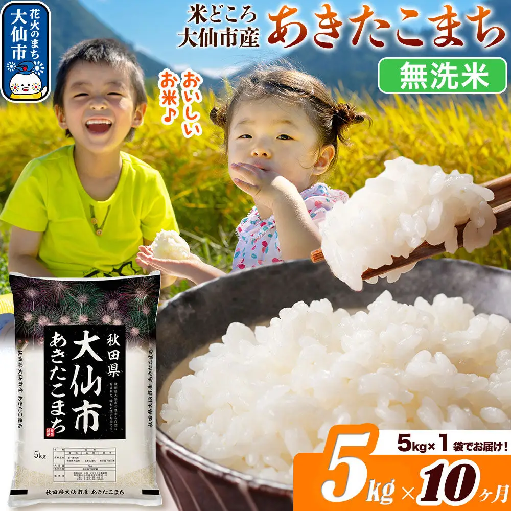 米《定期便10ヶ月》あきたこまち【無洗米】米どころ秋田県大仙市産 あきたこまち5kg（5kg×1袋）