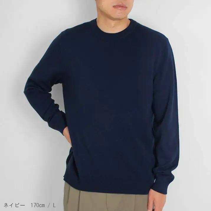 【先行予約】カシミヤニット クルーネック セーター ( ネイビー・L ) メンズ