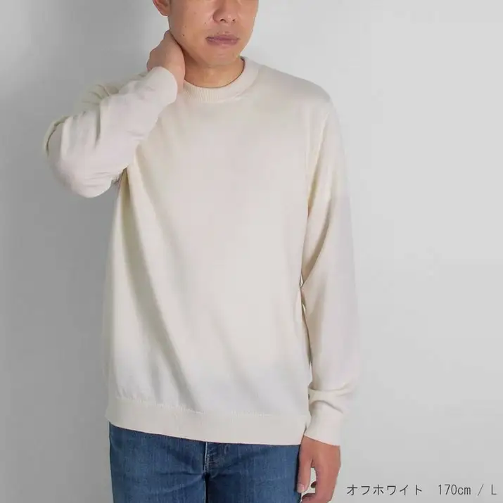 【先行予約】カシミヤニット クルーネック セーター ( オフホワイト・LL ) メンズ