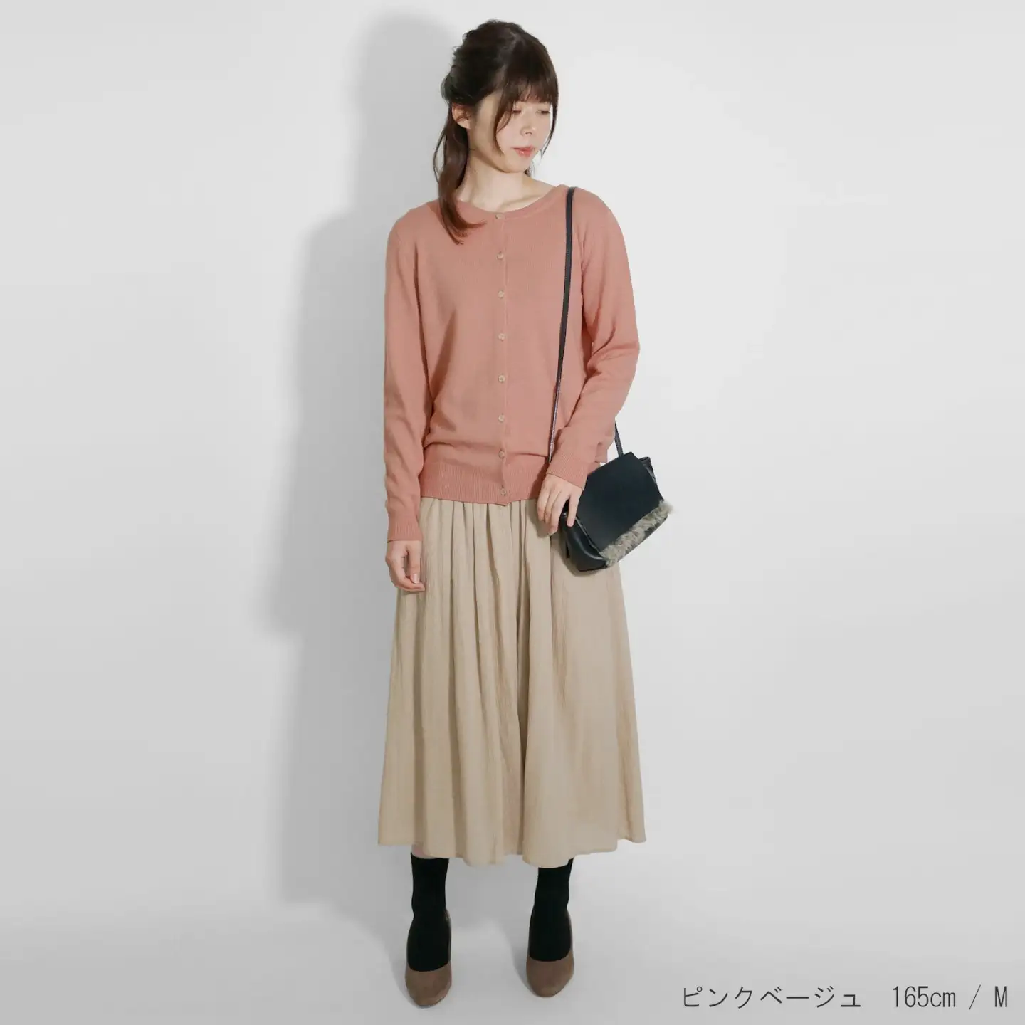 【先行予約】カシミヤクルーネック カーディガン ( ピンクベージュ・M ) レディース