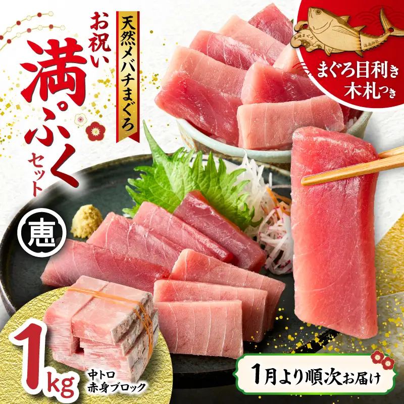 【 1月より順次お届け 】天然 目鉢まぐろ お祝い満ぷく セット 中トロ 赤身 1kg ブロック 迎春 三崎まぐろ 三崎恵水産　M020-020-5 冷凍 マグロ 【 まぐろ専門の卸問屋です 】