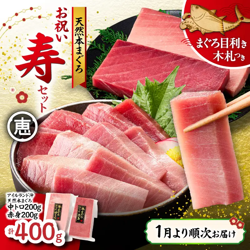 【 1月より順次お届け 】天然 本まぐろ お祝い寿セット 中トロ 200g 赤身 200g 迎春 三崎まぐろ 三崎恵水産 M020-021-03 冷凍 マグロ 【 まぐろ専門の卸問屋です 】