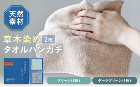 ラディッキオ染め タオルハンカチ 2枚セット（グリーン・ダークグリーン各1枚）愛媛県大洲市/一般社団法人キタ・マネジメント（おおず赤煉瓦館） 草木染め サステナブル SDGs[AGCO125]
