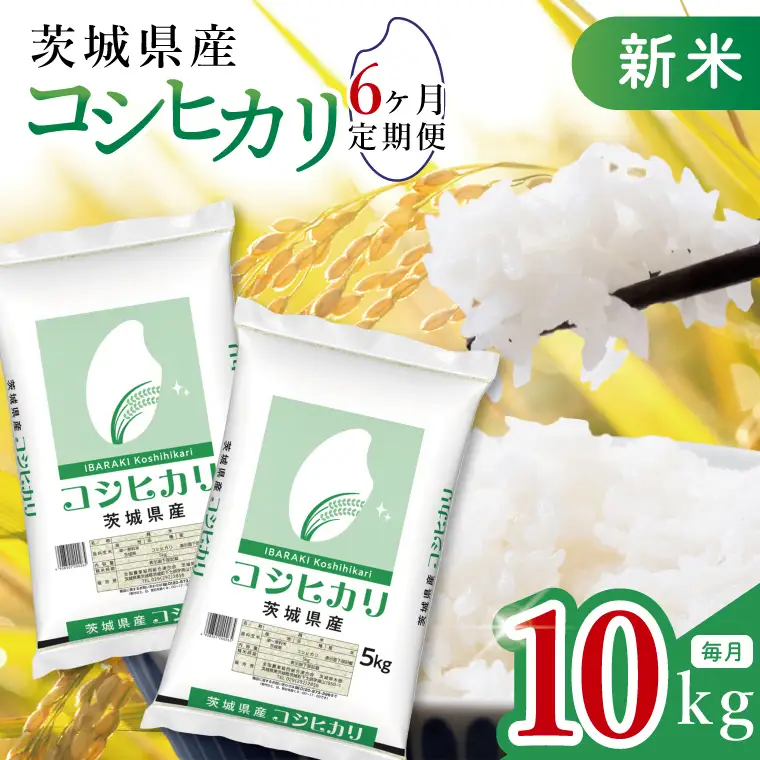 【6ヶ月定期便】令和8年産 茨城県産 新米コシヒカリ10kg（5kg×2袋）×6回(JB-124)