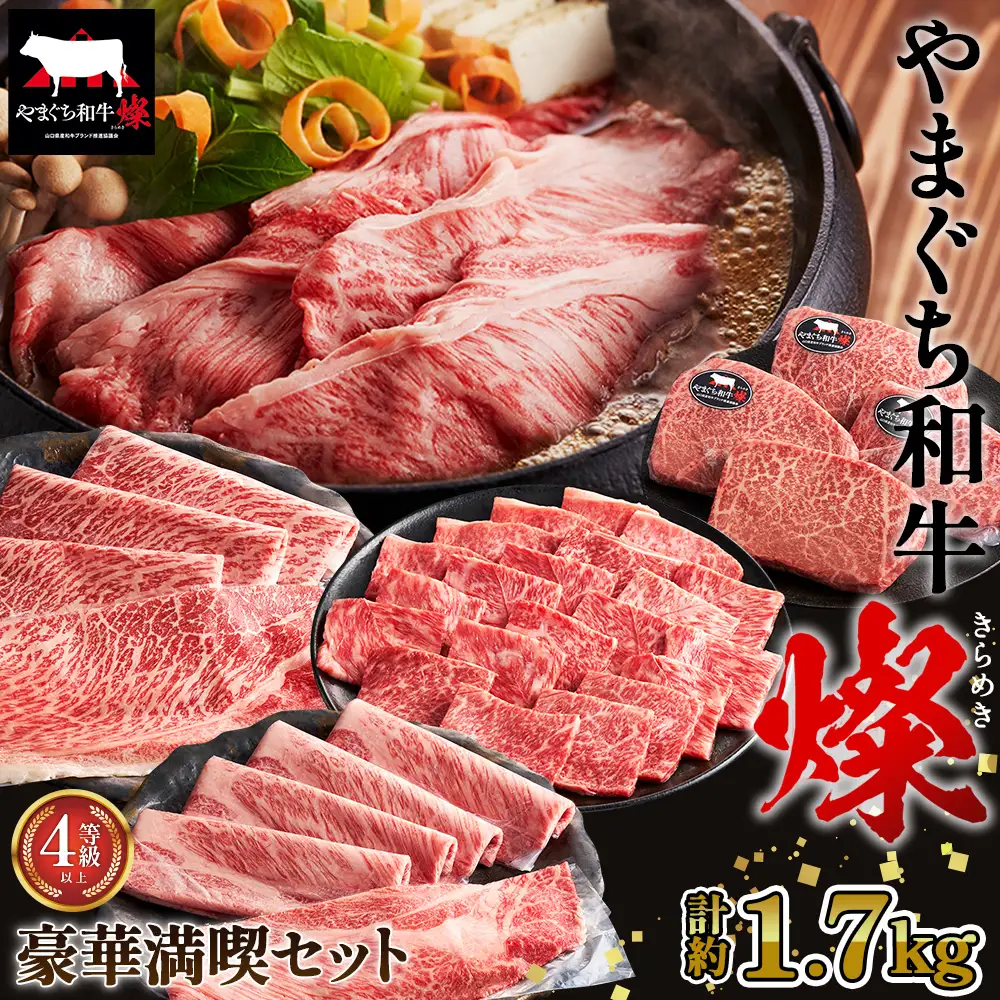 やまぐち和牛燦 豪華満喫セット 1.7kg（ももスライス400g・肩ローススライス400g・うで焼肉400g・希少部位ステーキ500g）（下松市） ／ 国産 牛肉 国産牛 肉 和牛 ブランド牛 No.219