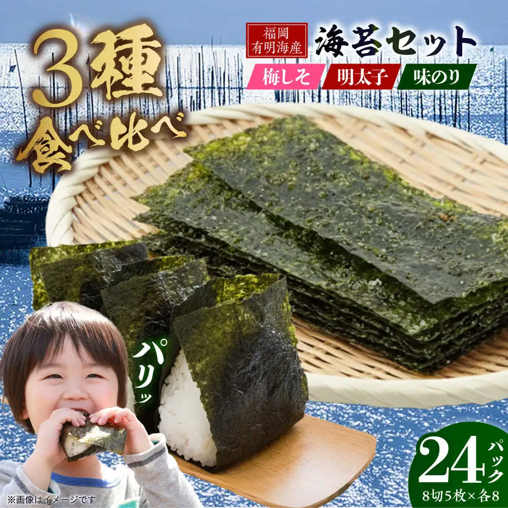 福岡有明のり 梅しそ・明太子・味のりセット 8切5枚×各8P【計24Pセット】 [VEH015]
