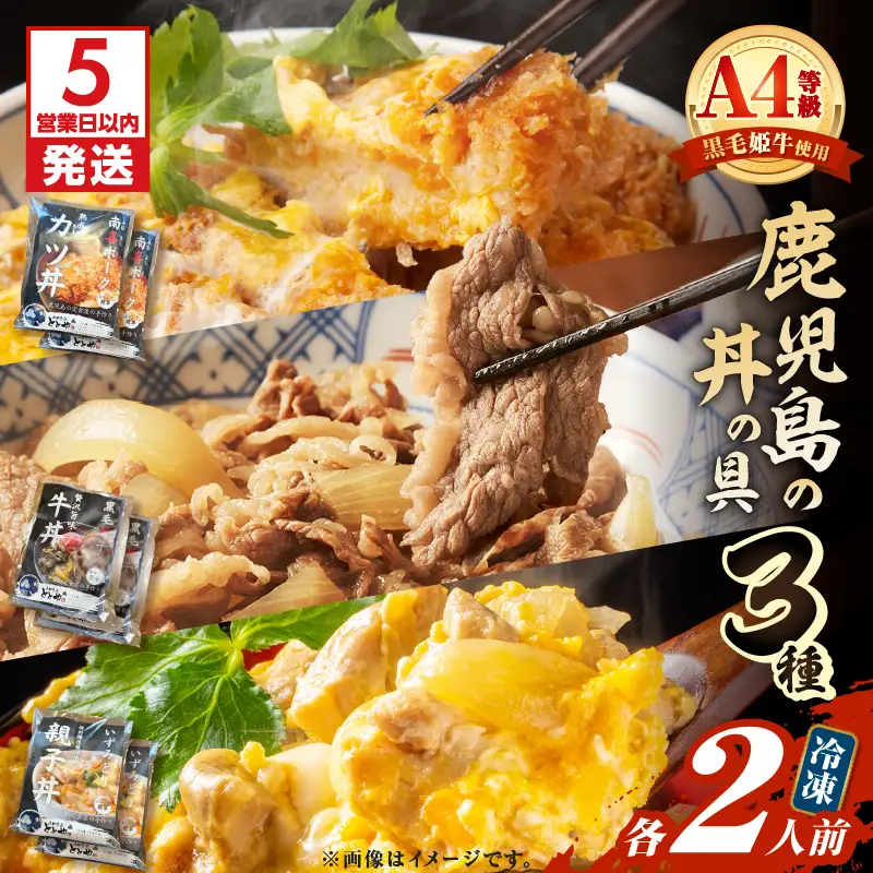 【 5営業日以内に発送 】鹿児島 の 丼 の 具 3種 セット（2人前） K258-006_02 肉 豚肉 牛肉 惣菜 総菜 冷凍 スピード配送 最短 すぐ届く お急ぎ