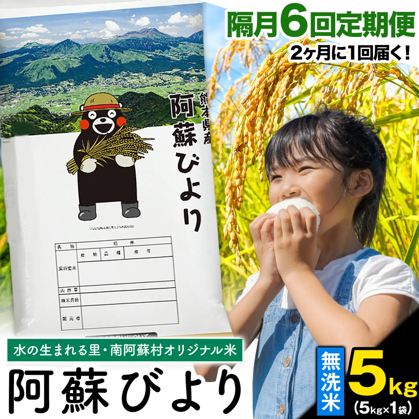 【隔月6回定期便】阿蘇びより 無洗米 5kg 無洗 