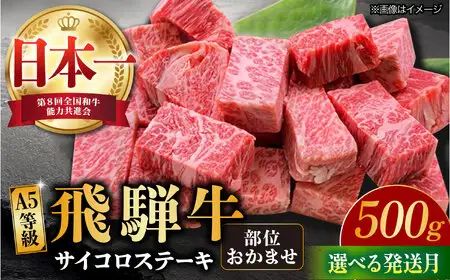 【9月発送】飛騨牛 サイコロステーキ 部位おまかせ 500g A5等級 和牛 ブランド牛 国産 牛肉 多治見市 / 渡辺精肉店 [TAZ038-9]