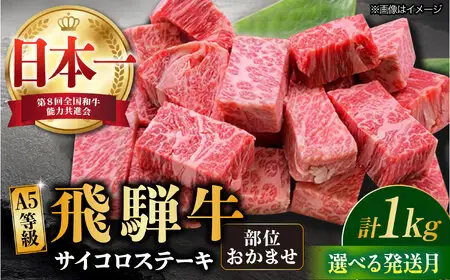 【10月発送】飛騨牛 サイコロステーキ 部位おまかせ 1kg A5等級 和牛 ブランド牛 国産 牛肉 多治見市 / 渡辺精肉店 [TAZ042-10]
