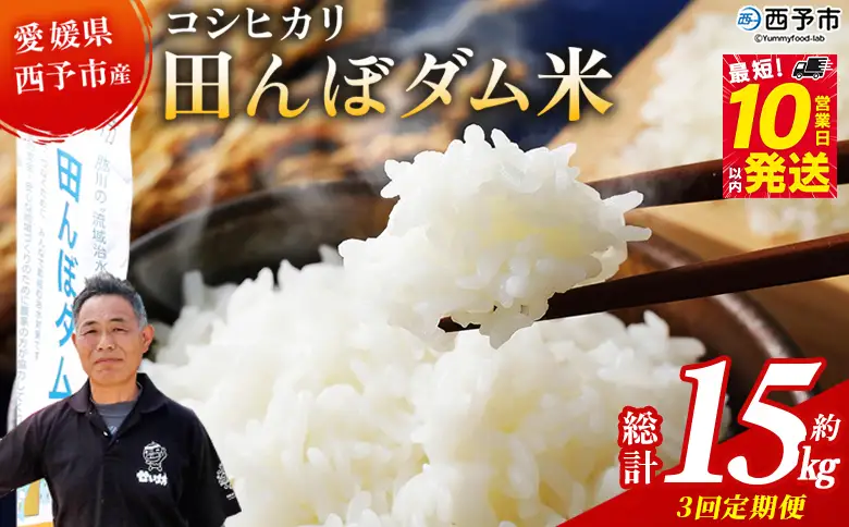 ＜令和8年産 愛媛県西予市産 コシヒカリ 田んぼダム米 5kg 3回定期便＞※最短10営業日以内に第1回目を出荷予定 5キロ こしひかり 西予応援米 宇和米 お米 コメ こめ 白米 精米 米 国産 愛媛県産 宇和町産 和みファーム 愛媛県 西予市【常温】UWN0003