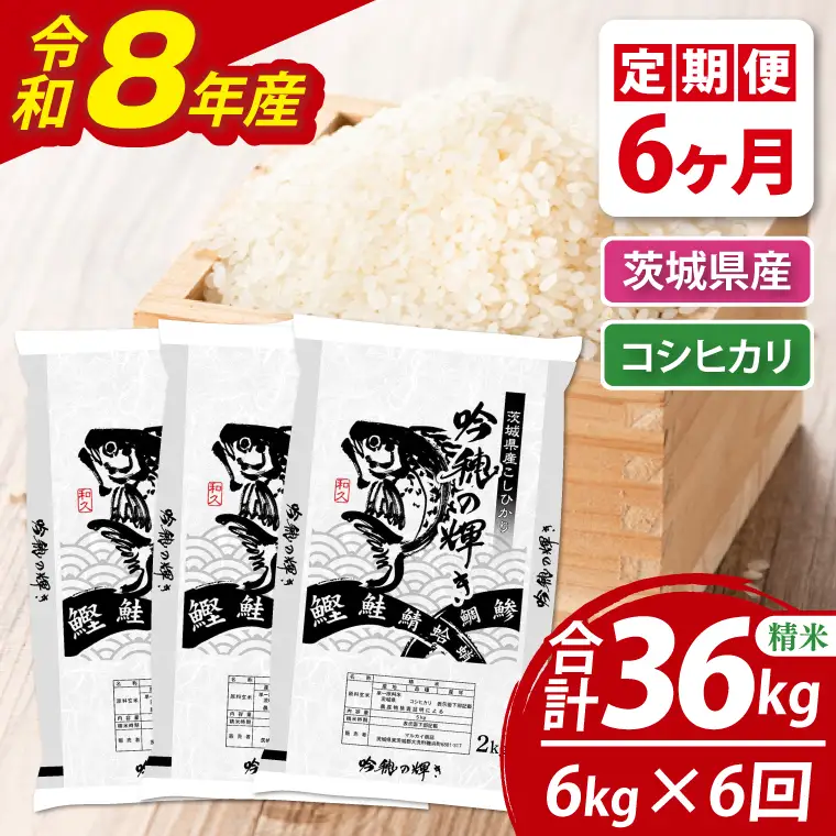 【6ヵ月定期便】 ＜令和8年産＞ 新米 コシヒカリ 6kg × 6ヵ月 精米 こしひかり 米 ごはん コメ お米 白米 国産 茨城県産_AR021