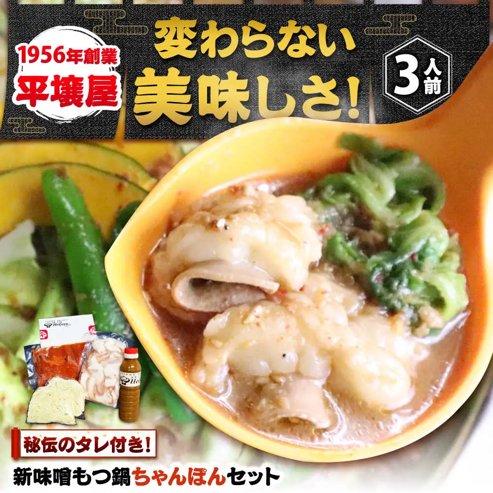 【全国放送されました】 新味噌もつ鍋ちゃんぽんセット 3人前 野菜無し 追加たれ付き 吉富町/焼肉・もつ鍋平壌屋[BGBU006]