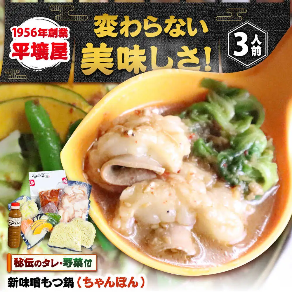 【全国放送されました】 新味噌もつ鍋ちゃんぽんセット 3人前 野菜有り 追加たれ付き 吉富町/焼肉・もつ鍋平壌屋[BGBU007]