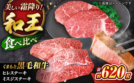 くまもと黒毛和牛 ｢和王｣ ミスジステーキ ・ ｢和王｣ヒレステーキ 食べ比べセット 計約620g (各2枚) / 牛肉 和王 黒毛和牛 ミスジ ヒレ 熊本県 菊陽町 【菊池地域農業協同組合】[BHBQ021]