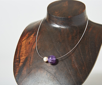 1899 OMAMORI JEWELRY あこや真珠8mm 夫婦岩チョーカーSV925 紫水晶・アメジスト 伊勢とこわかや OMAMOTIJEWELRY 真珠 夫婦岩チョーカー お守り あこや真珠 8mm玉　天然石
