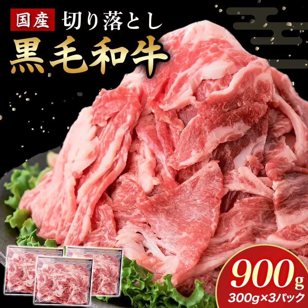 国産黒毛和牛切り落とし 900g （ 国産 牛 牛肉 黒毛和牛 切り落とし 真空 小分け 冷凍 宮崎県 小林市 ）