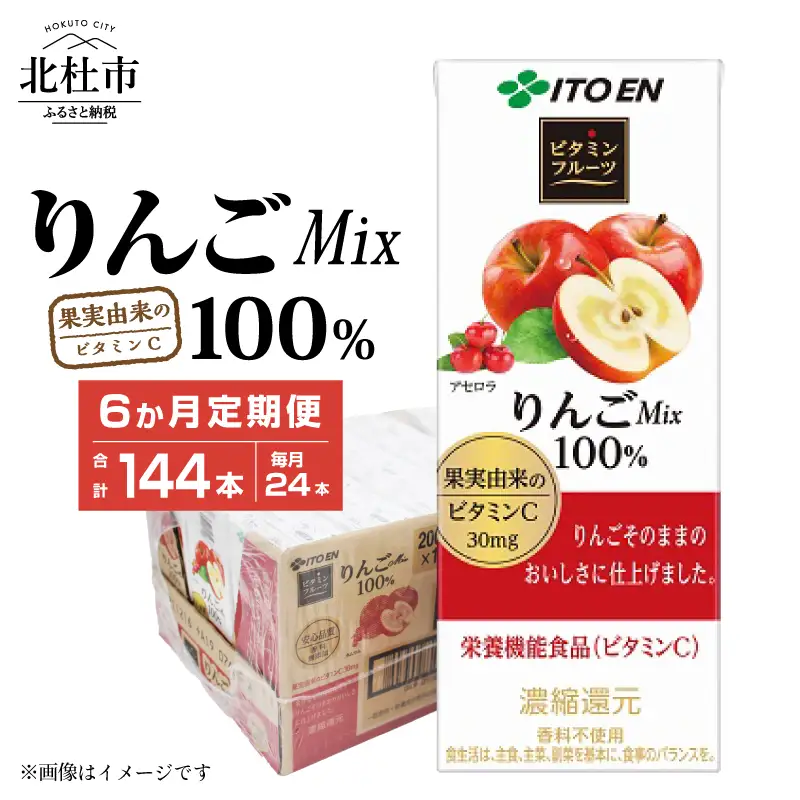 【6ヶ月定期便】ビタミンフルーツ りんごMix 100% 200ml 24本 伊藤園 紙パック [h132]