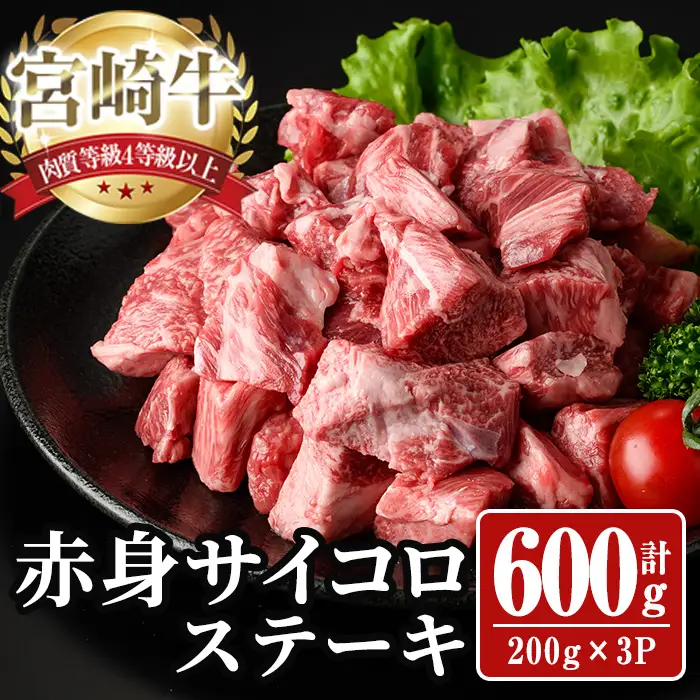 宮崎牛 サイコロステーキ(計600g) 600g お肉 牛肉 黒毛和牛 宮崎牛 ブランド和牛 冷凍 国産 サイコロ 赤身 ステーキ 宮崎県産 【YA006】【YAMATO株式会社】