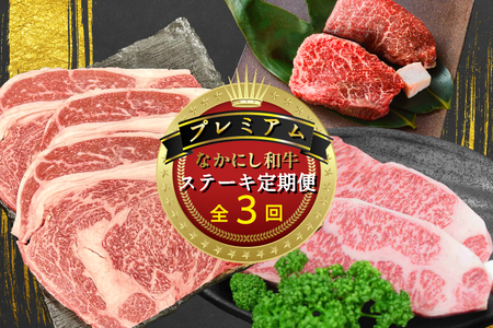 【定期便 全3回】宮崎県西ノ原牧場・なかにしプレミアム和牛ステーキ定期便（牛肉 黒毛和牛 ステーキ サーロイン モモ 定期便 A4 A5）