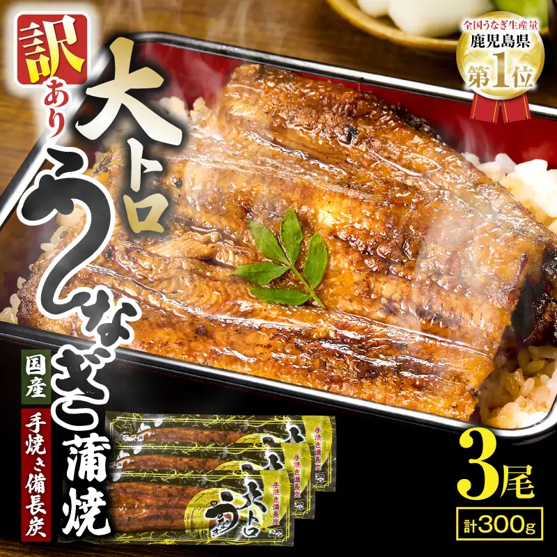 【訳あり】【 期間限定 】 大人気！鯉家の極上蒲焼「大トロうなぎ蒲焼300g（3尾）」【国産・手焼き備長炭】 KN040-021 魚 鰻
