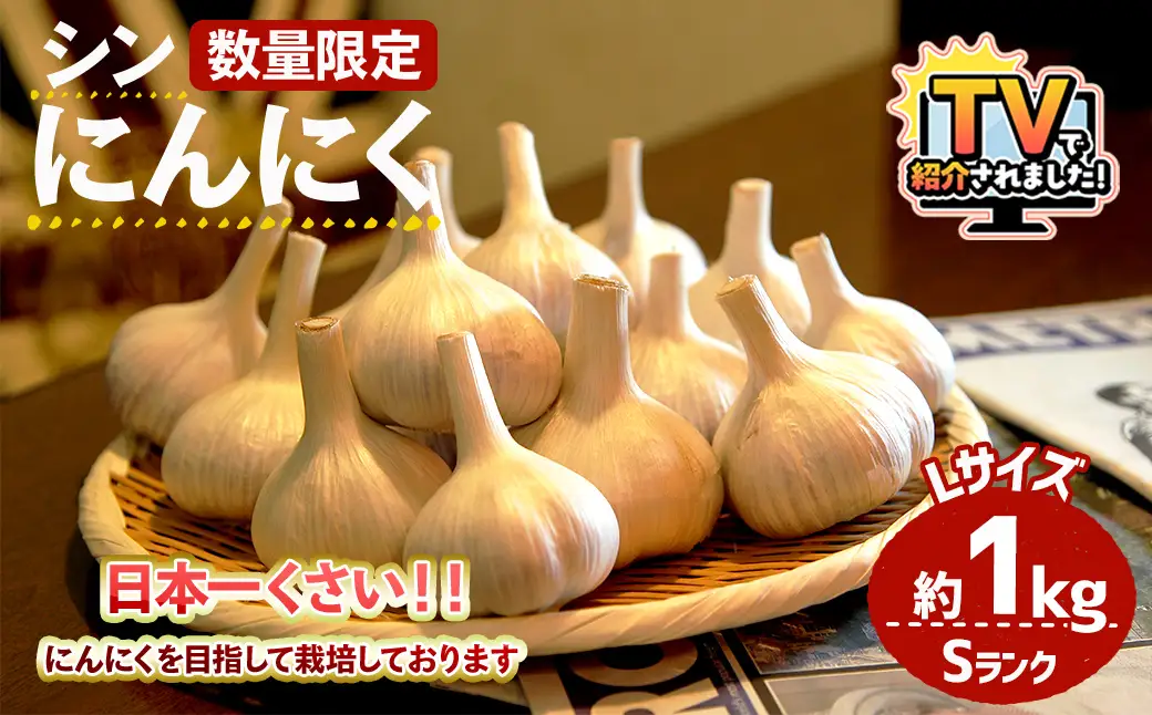 ＼テレビで紹介されました！／＜7月上旬～9月中旬発送予定＞＜数量限定＞シン・にんにく(Sランク・Lサイズ約1kg) 国産 大阪 箕面 シンニンニク 乾燥ニンニク ガーリック 常温 野菜 香味野菜 料理 新登場 【m102-02】【トラキチ】