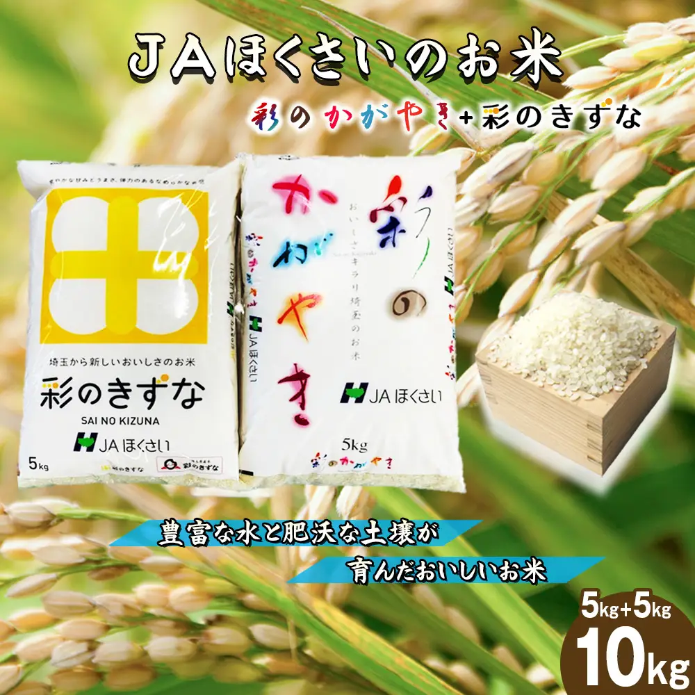 鴻巣市産「彩のかがやき」5kg＋「彩のきずな」5kg ／ 令和8年産 2026年産 米 精米 お米 10キロ ご飯 ブランド米 美味しい さっぱり 甘み 粘り もっちり 食べ比べ セット 埼玉県 No.573