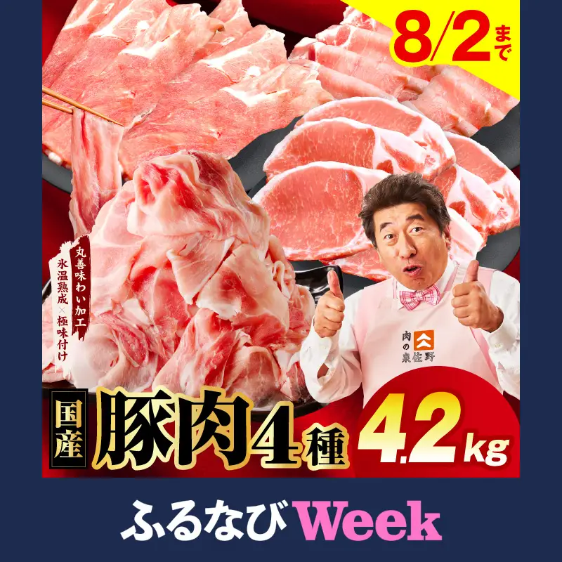 【ふるなびWEEK対象】国産豚肉 4種 4.2kg 食べ比べ 豚肉 氷温熟成×極味付け FN-Limited-WE