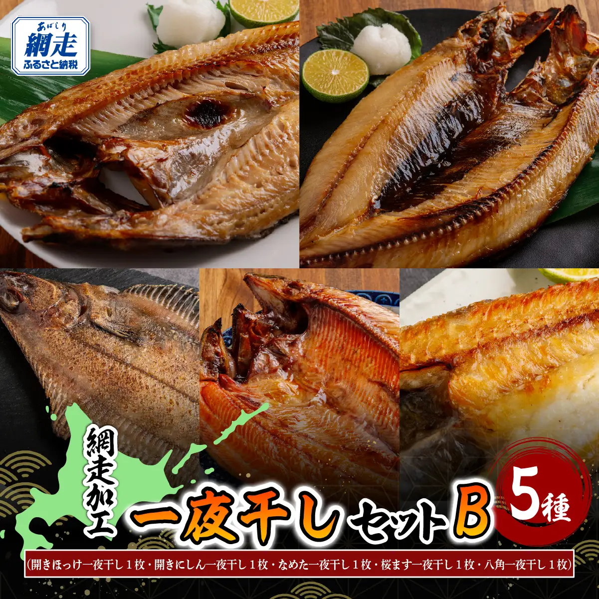 網走加工の一夜干しセット 5種B ABB173