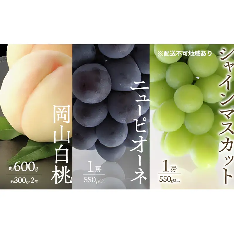 桃 ぶどう 2026年 先行予約 白桃 2玉 合計約600g （1玉約300g） シャインマスカット 晴王 ニューピオーネ 各1房 550g以上 もも 葡萄 詰合せ 岡山 国産 フルーツ 果物 ギフト 桃茂実苑