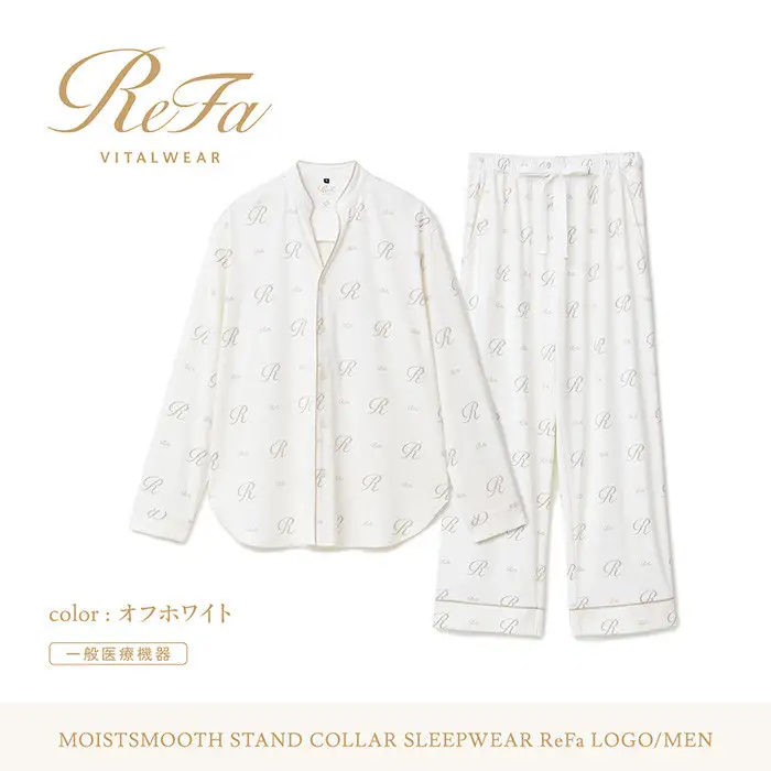 【オフホワイト LLサイズ】リファ バイタルテック モイストスムース スタンドカラースリープウェア ReFaロゴ/MEN
