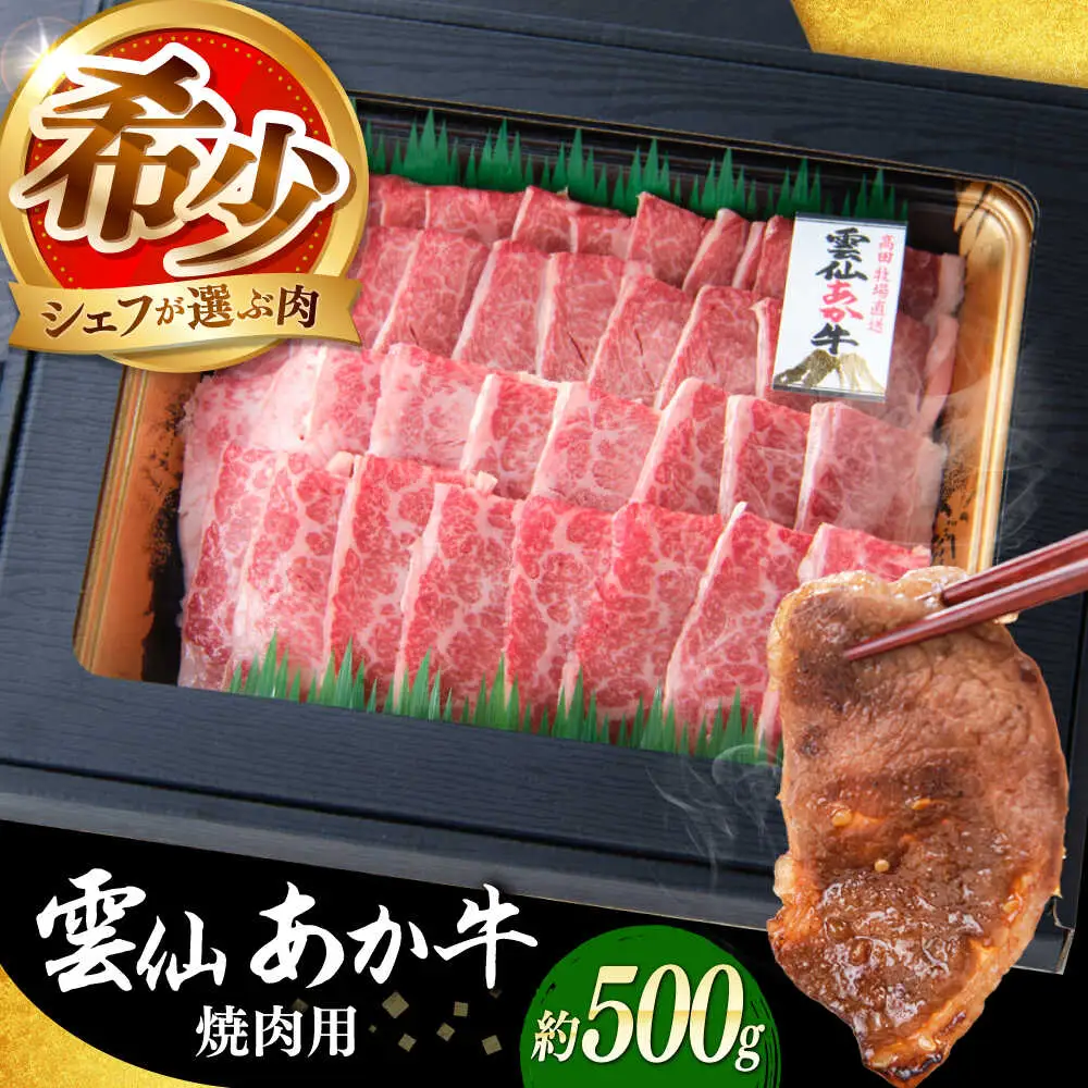 【希少】雲仙 あか牛 焼肉用 500g / 国産 長崎和牛 牛 牛肉 冷凍 / 南島原市 / 株式会社高田牧場[SGQ007]