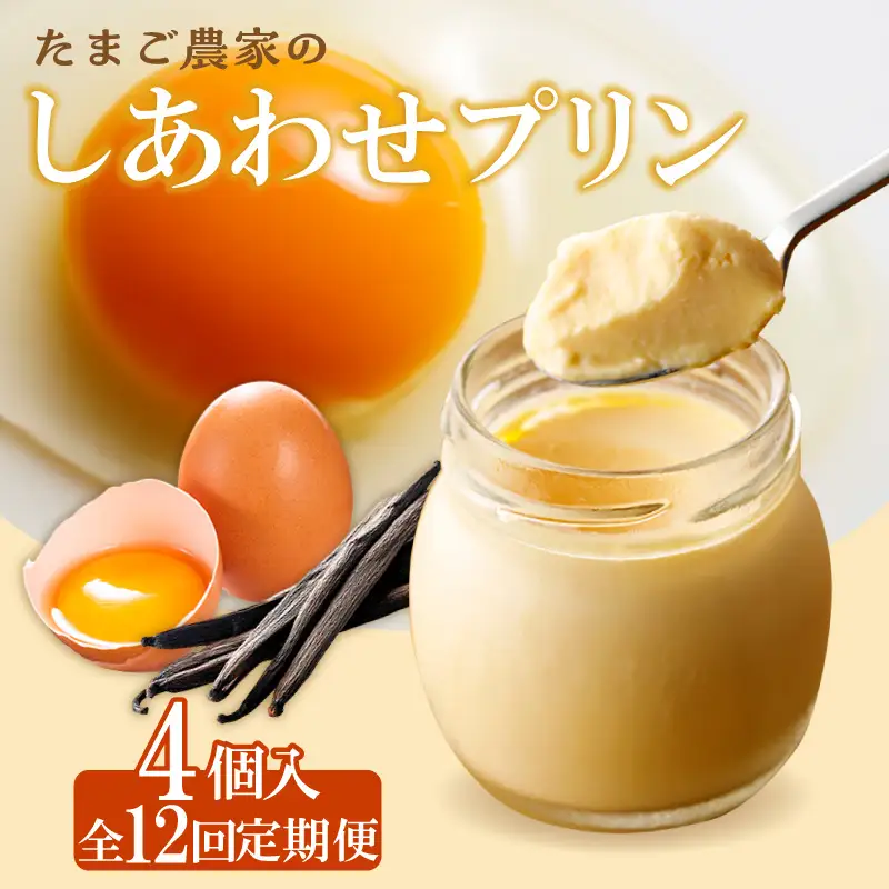 【定期便12ヶ月】たまご農家のしあわせプリン 4個セット ココテラス デイリーファーム 常滑牛乳 デザート スイーツ なめらかプリン ギフト お取り寄せ たまご 卵 米卵 こだわりプリン グルメ 瓶入り おやつ 鶏卵 洋菓子 お菓子 プレゼント グルメ 愛知県 常滑市 定期便