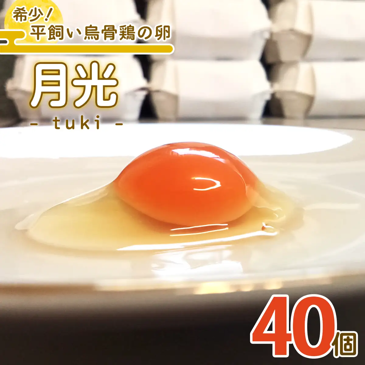 希少！平飼い烏骨鶏の卵「月光《tuki》」40個 [0802]
