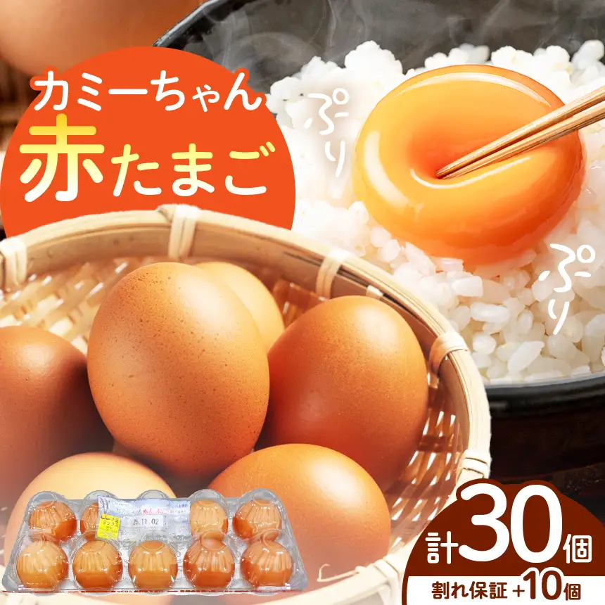 JA上伊那　カミーちゃん赤たまご　20個＋割れ保障10個付き（MSサイズ）｜卵 赤卵 20個 JA上伊那 伊那市 長野県 信州 ふるさと納税【008-24】
