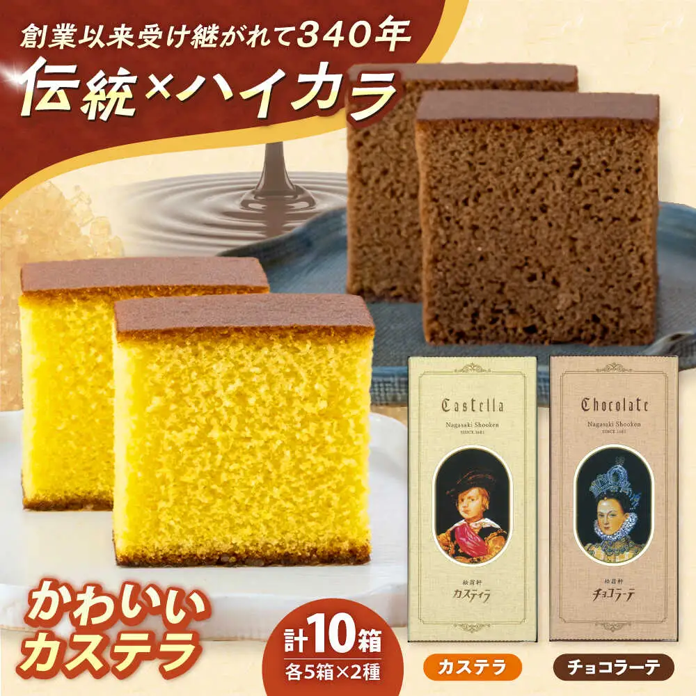 松翁軒「かわいいカステラ」 0.3号(5切入) 10箱詰合せ カステラ・チョコラーテ / カステラ かすてら チョコ ちょこ チョコレート ちょこれーと チョコラーテ スイーツ 菓子 ギフト 贈答 / 諫早市 / 株式会社松翁軒[AHCT019]
