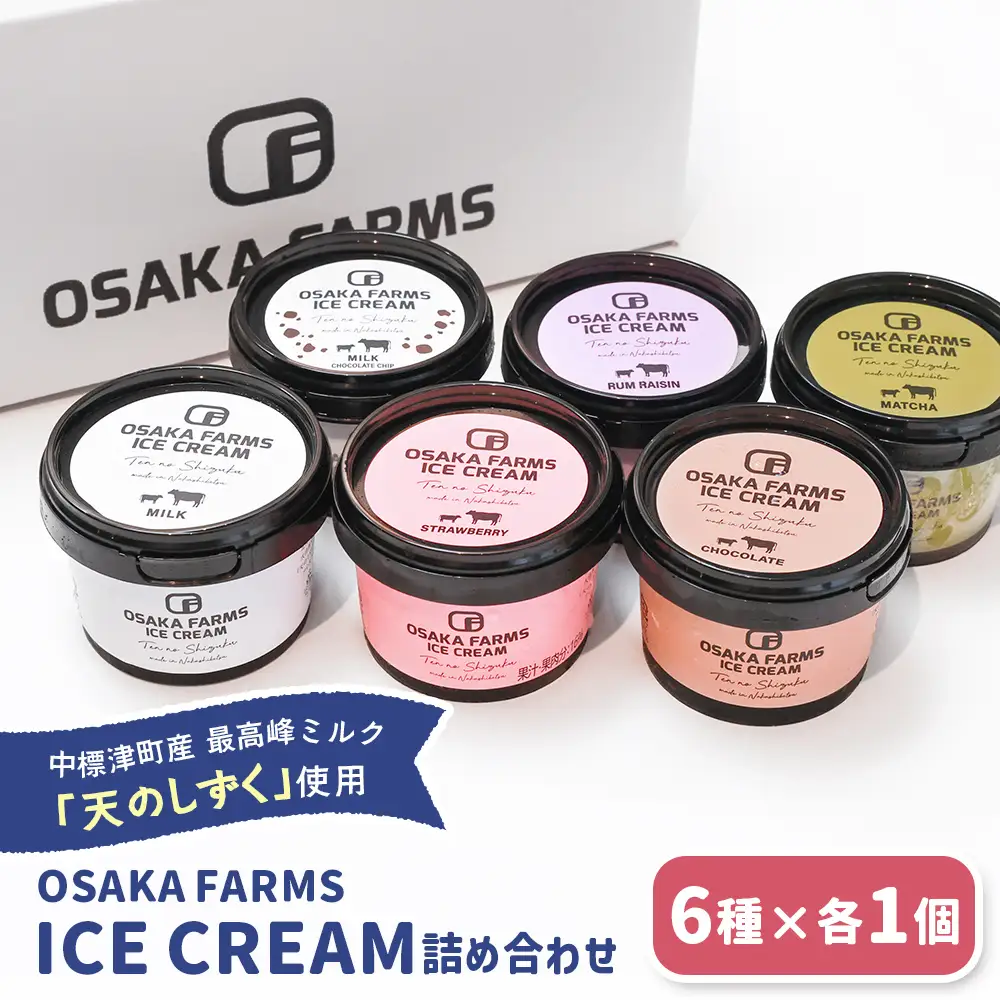 OSAKA FARMS ICE CREAM 詰め合わせ6個入りセット（ミルク・チョコ・イチゴ・抹茶・チョコチップ・ラムレーズン）各1個【5101301】