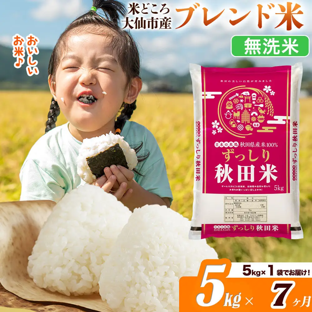 米《定期便7ヶ月》米どころ 秋田県大仙市産 ブレンド米【無洗米】5kg（5kg×1袋）